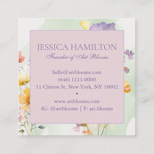 Moderne florale florale Floristenkarte Quadratische Visitenkarte (Rückseite)