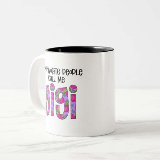 Moderne florale Gigi Redewendungen Typografie Mutt Zweifarbige Tasse (Vorderseite Links)