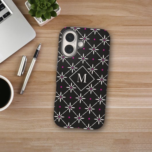 Moderne Florale Gitter-Monogramm-iPhone-16-Hülle Case-Mate iPhone Hülle