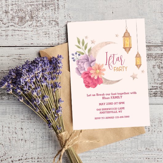 Moderne, florale Halbmond Iftar-Party Einladung
