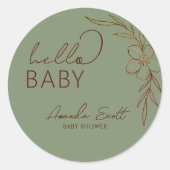 Moderne Florale Hellgrüne Hello Baby  Runder Aufkleber (Vorderseite)