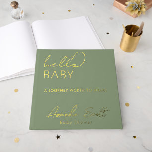 Moderne Florale Hello Baby Salbeigrüne Babyparty Gästebuch