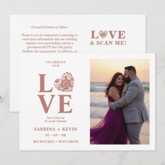 Moderne Florale Herz Foto Hochzeits Schrift TLW26 Save The Date
