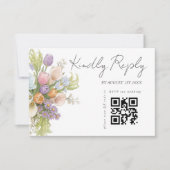 Moderne Florale Hochzeits-QR-Code RSVP Karte (Vorderseite)