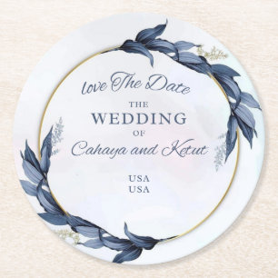 Moderne Florale Hochzeitseinladung – Goldener Krei Runder Pappuntersetzer