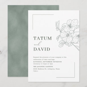 Moderne Florale Hochzeitseinladung im grünen Linie Einladung