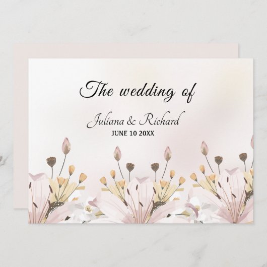 Moderne florale Hochzeitskarte (Vorne/Hinten)