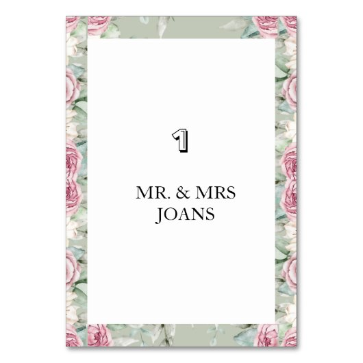Moderne florale Hochzeitstischkarte Tischnummer (Vorderseite)