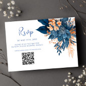 Moderne florale Indigo Rust QR Code Hochzeit RSVP Karte