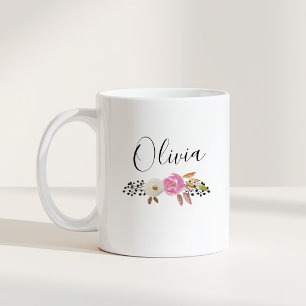 Moderne Florale Kalligrafie Name Kaffeetasse