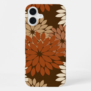 Moderne Florale Kimono-Druck, Schokoladenbraun iPhone 16 Plus Hülle