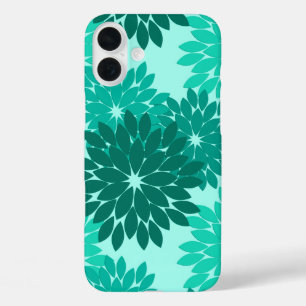 Moderne Florale Kimono-Drucke, Türkis, Teal & Aqua iPhone 16 Plus Hülle