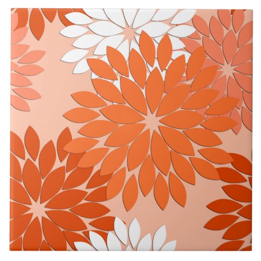 Moderne florale Kimono Print, Coral Orange on Peac Fliese (Vorderseite)