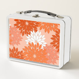 Moderne florale Kimono Print, Coral Orange on Peac Metall Brotdose
