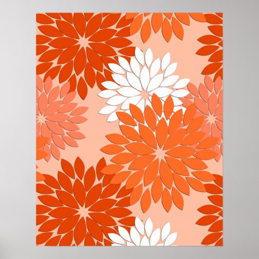 Moderne florale Kimono Print, Coral Orange on Peac Poster (Vorne)