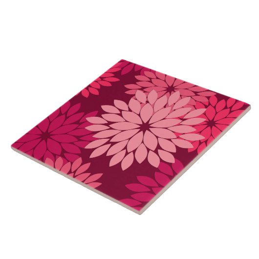 Moderne florale Kimono Print, Coral Pink & Burgund Fliese (Seite)