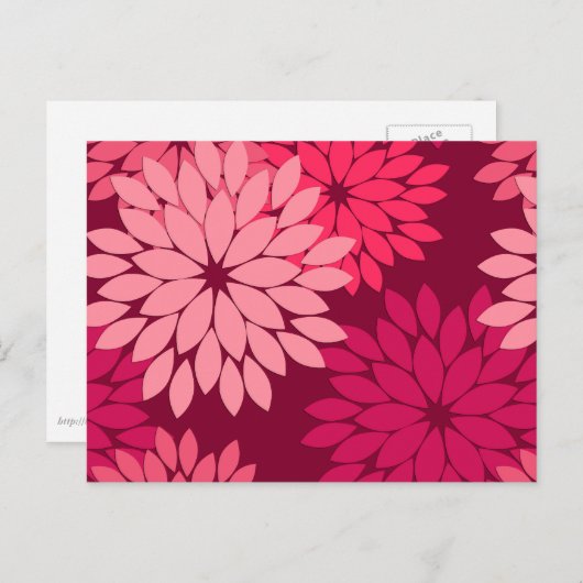 Moderne florale Kimono Print, Coral Pink & Burgund Postkarte (Vorne/Hinten)