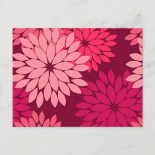 Moderne florale Kimono Print, Coral Pink & Burgund Postkarte