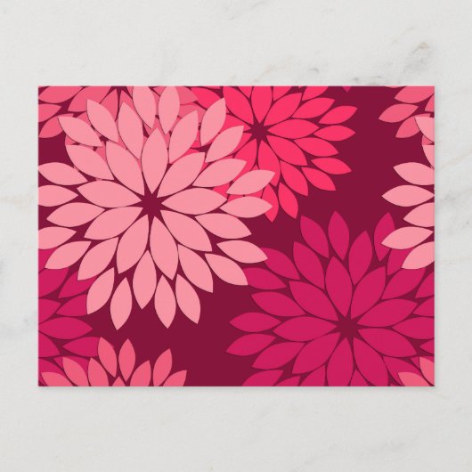 Moderne florale Kimono Print, Coral Pink & Burgund Postkarte (Vorderseite)