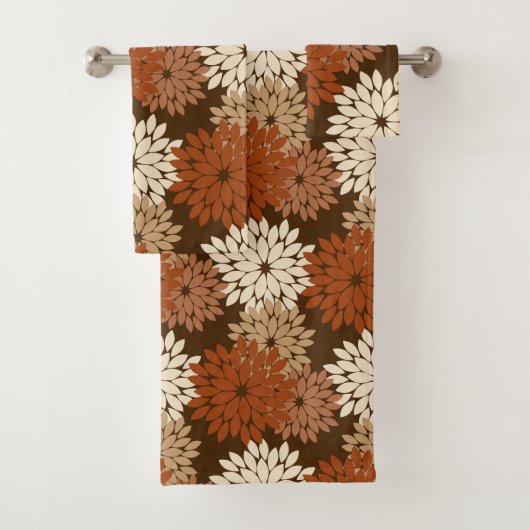 Moderne florale Kimono Print, Dunkelbraun und Tan Badhandtuch Set (Insitu)
