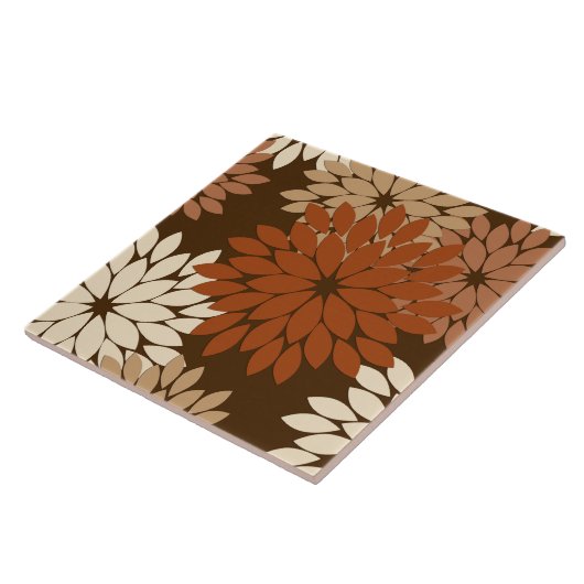 Moderne florale Kimono Print, Dunkelbraun und Tan Fliese (Seite)