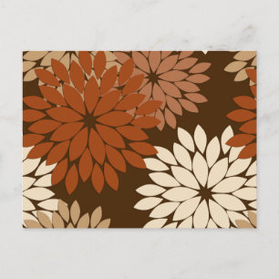 Moderne florale Kimono Print, Dunkelbraun und Tan Postkarte