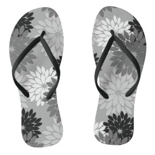 Moderne florale Kimono Print, grau, schwarz und we Badesandalen