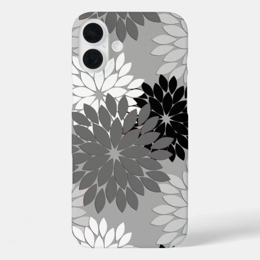Moderne florale Kimono Print, grau, schwarz und we Case-Mate iPhone Hülle (Rückseite)