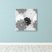 Moderne florale Kimono Print, grau, schwarz und we Leinwanddruck (Insitu (Holzboden))