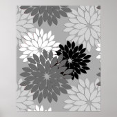 Moderne florale Kimono Print, grau, schwarz und we Poster (Vorne)