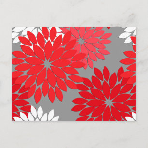 Moderne florale Kimono Print, Korallenrot und Grau Postkarte