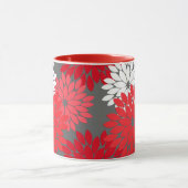 Moderne florale Kimono Print, Korallenrot und Grau Tasse (Zentrum)
