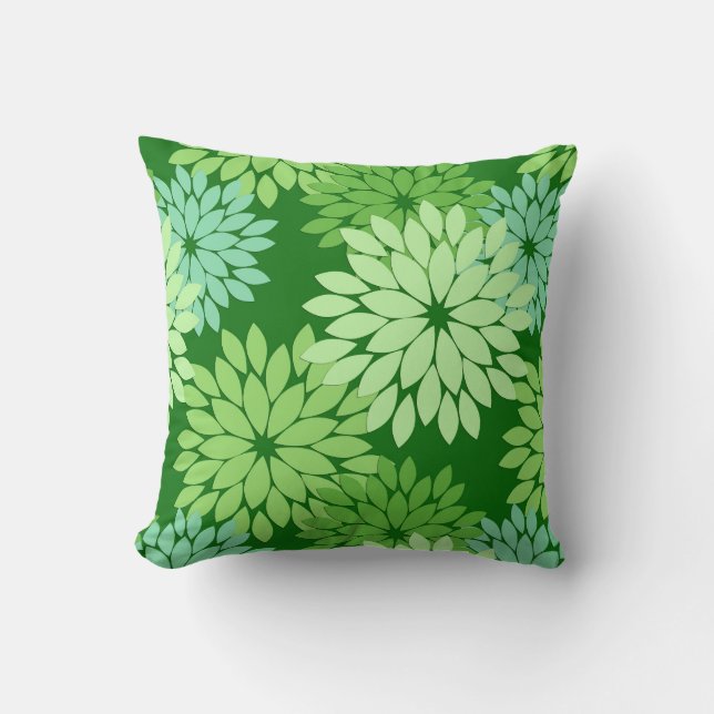 Moderne florale Kimono Print, Limettengrün Kissen (Vorderseite)