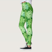 Moderne florale Kimono Print, Limettengrün Leggings (Links)