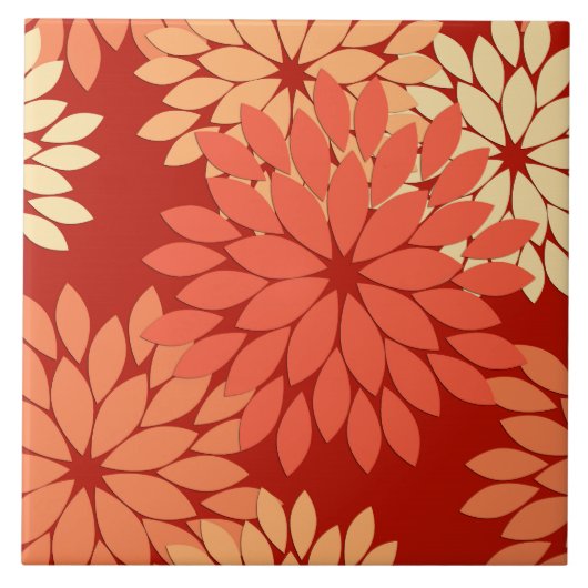 Moderne florale Kimono Print, Mandarin Orange Fliese (Vorderseite)