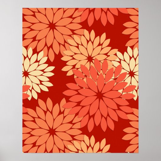 Moderne florale Kimono Print, Mandarin Orange Poster (Vorne)