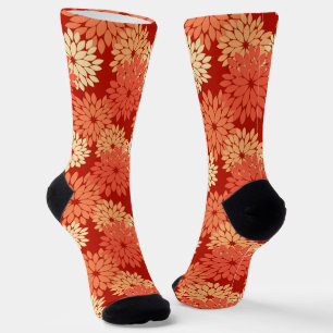 Moderne florale Kimono Print, Mandarin Orange Socken