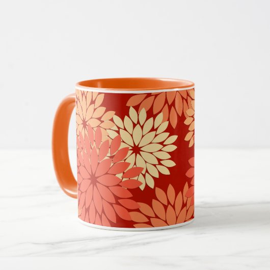 Moderne florale Kimono Print, Mandarin Orange Tasse (Vorderseite Links)