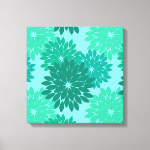 Moderne florale Kimono Print, Türkis, Aquamarin &  Leinwanddruck