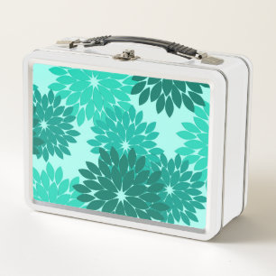 Moderne florale Kimono Print, Türkis, Aquamarin & Metall Brotdose
