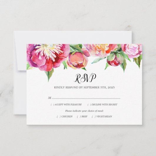 Moderne florale Korallenfeier Hochzeit RSVP Karte (Vorderseite)