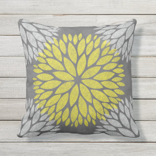Moderne Florale Kreidetafel Gelb Grau Kissen