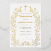 Moderne Florale Kreuz Firmung Folieneinladung (Vorderseite)