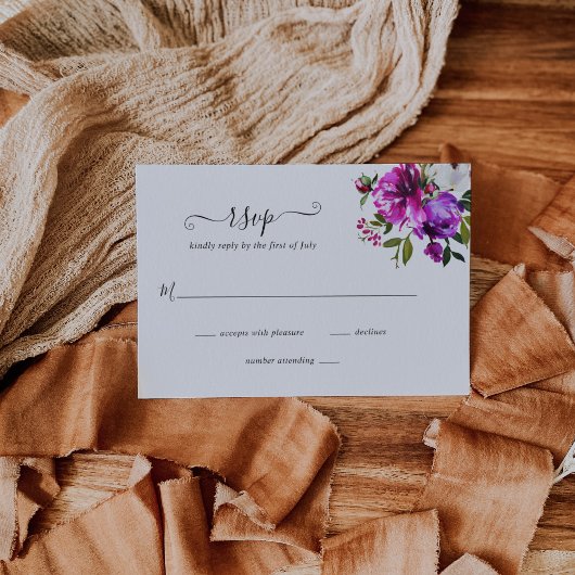 Moderne, florale Lebensfreude, muffige Lila Hochze RSVP Karte
