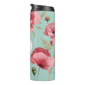 Moderne florale Monogram Pink Türkis Poppe Thermosbecher (Nach rechts gedreht)