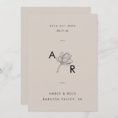 Moderne florale Monogramm Elegant Einfach neutral Save The Date (Vorne/Hinten)
