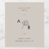 Moderne florale Monogramm Elegant Einfach neutral Weinetikett (Einzelnes Label)