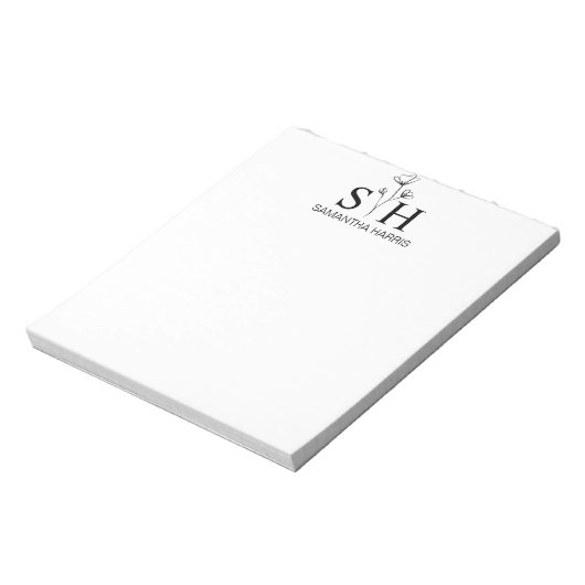 Moderne florale Monogramm-Initialen minimaler Note Notizblock (Rotiert)