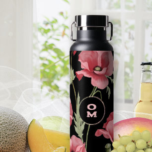 Moderne florale Monogramm Rosa Große Mohn Trinkflasche