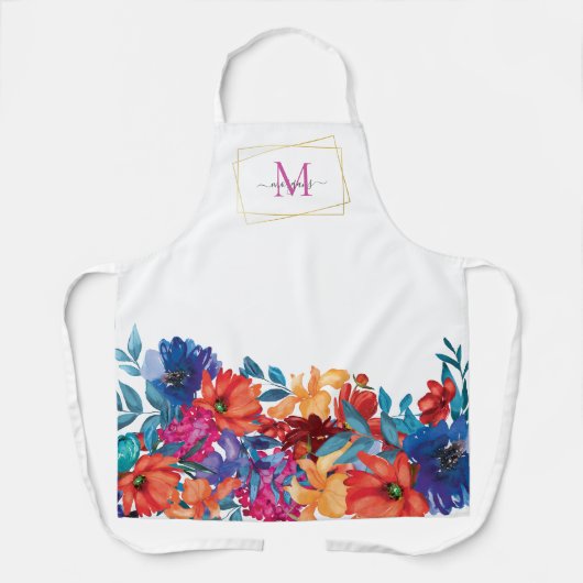 Moderne florale Monogramm Schürze (Vorderseite)